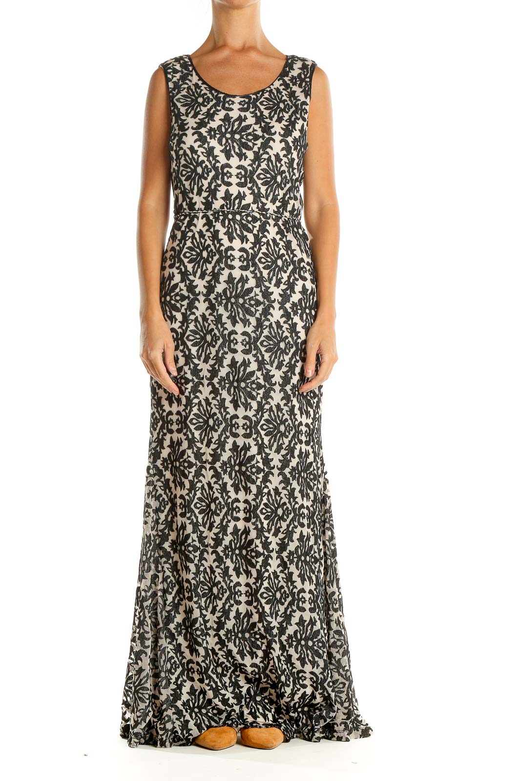 Black Printed Casual Column Dress Front