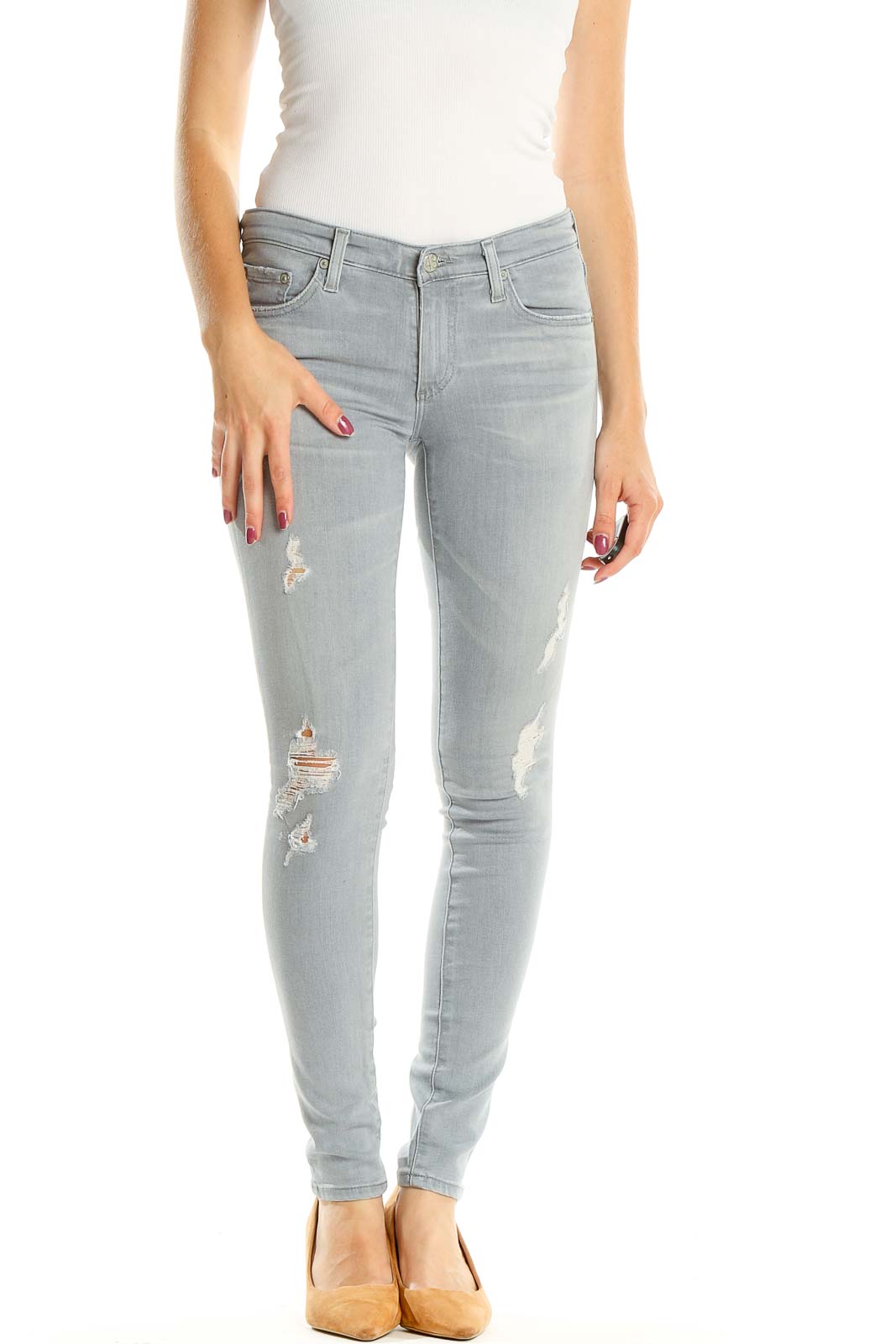 Gray Distressed Skinny Jeans Front