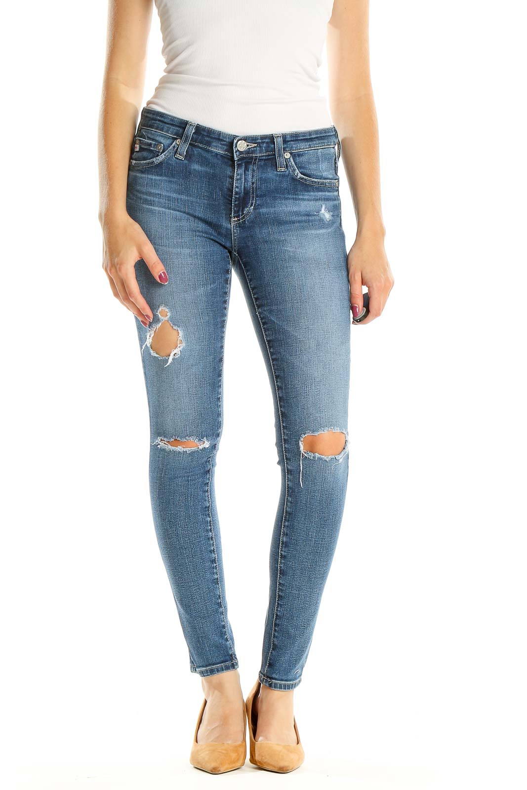 Blue Distressed Skinny Jeans Front