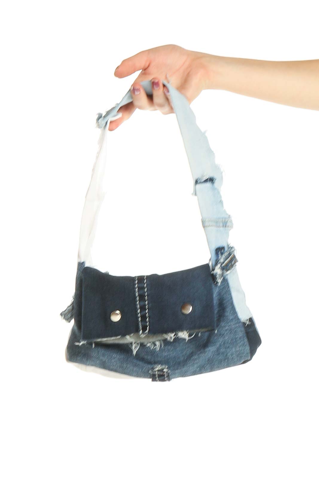Reworked Blue Two Toned Denim Baguette Front