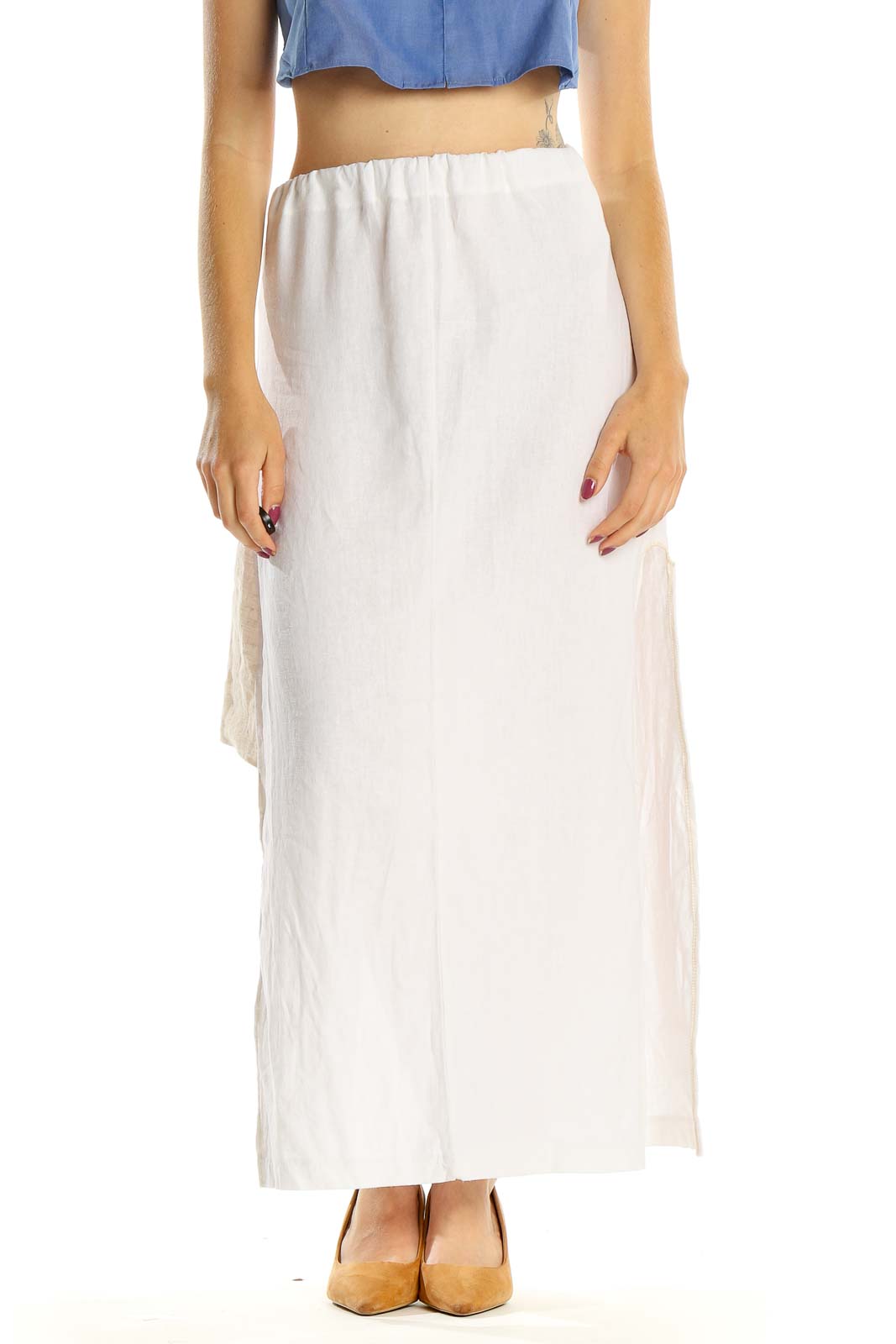 Reworked: Cannes Skirt - 100% Linen skirt or beach cover up made from linen pants Front