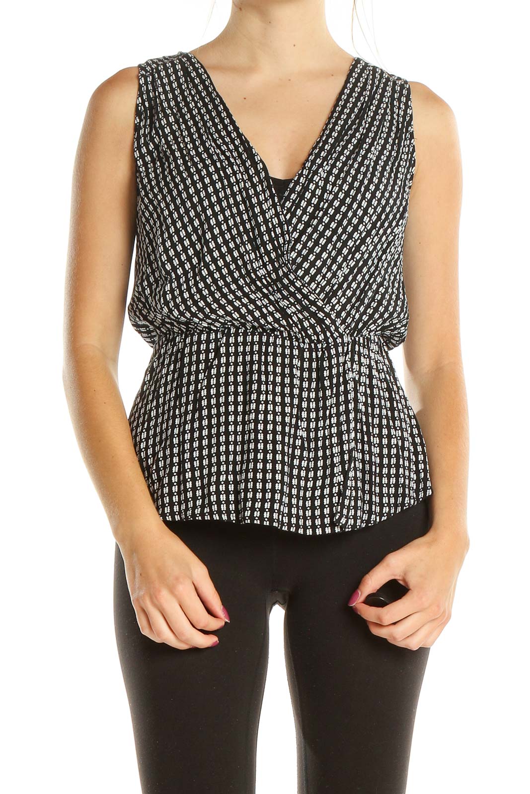 Black White Printed All Day Wear Blouse Front
