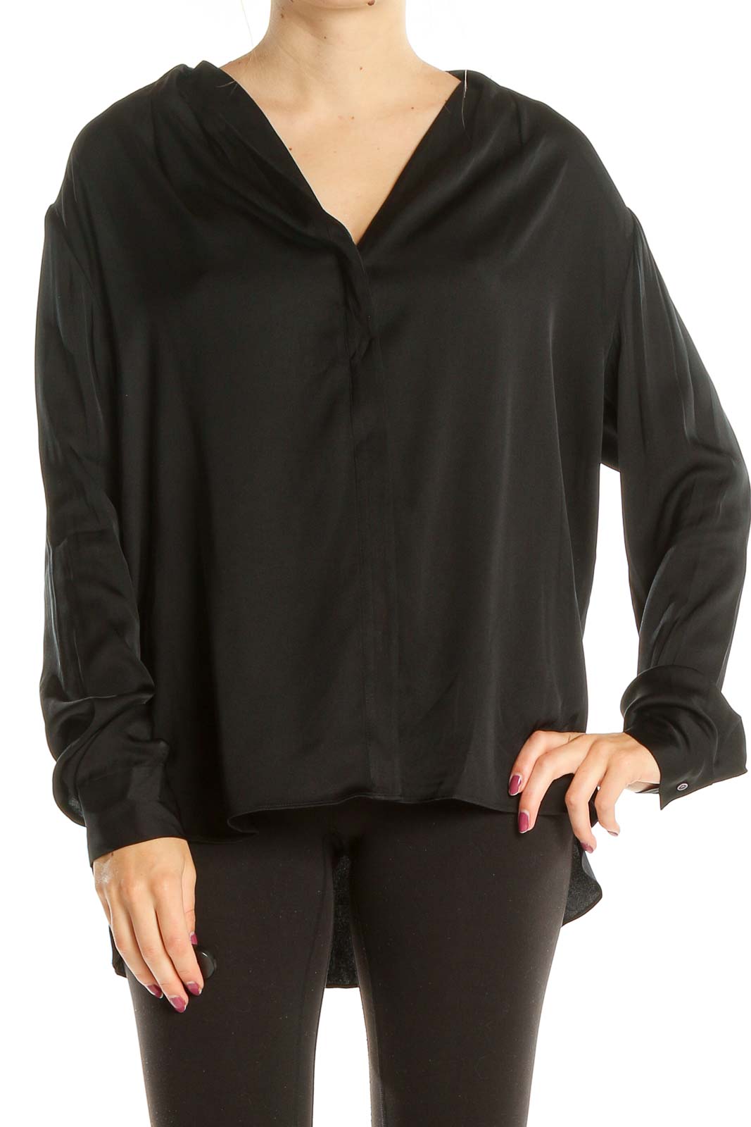 Black Classic Button Up Top Front
