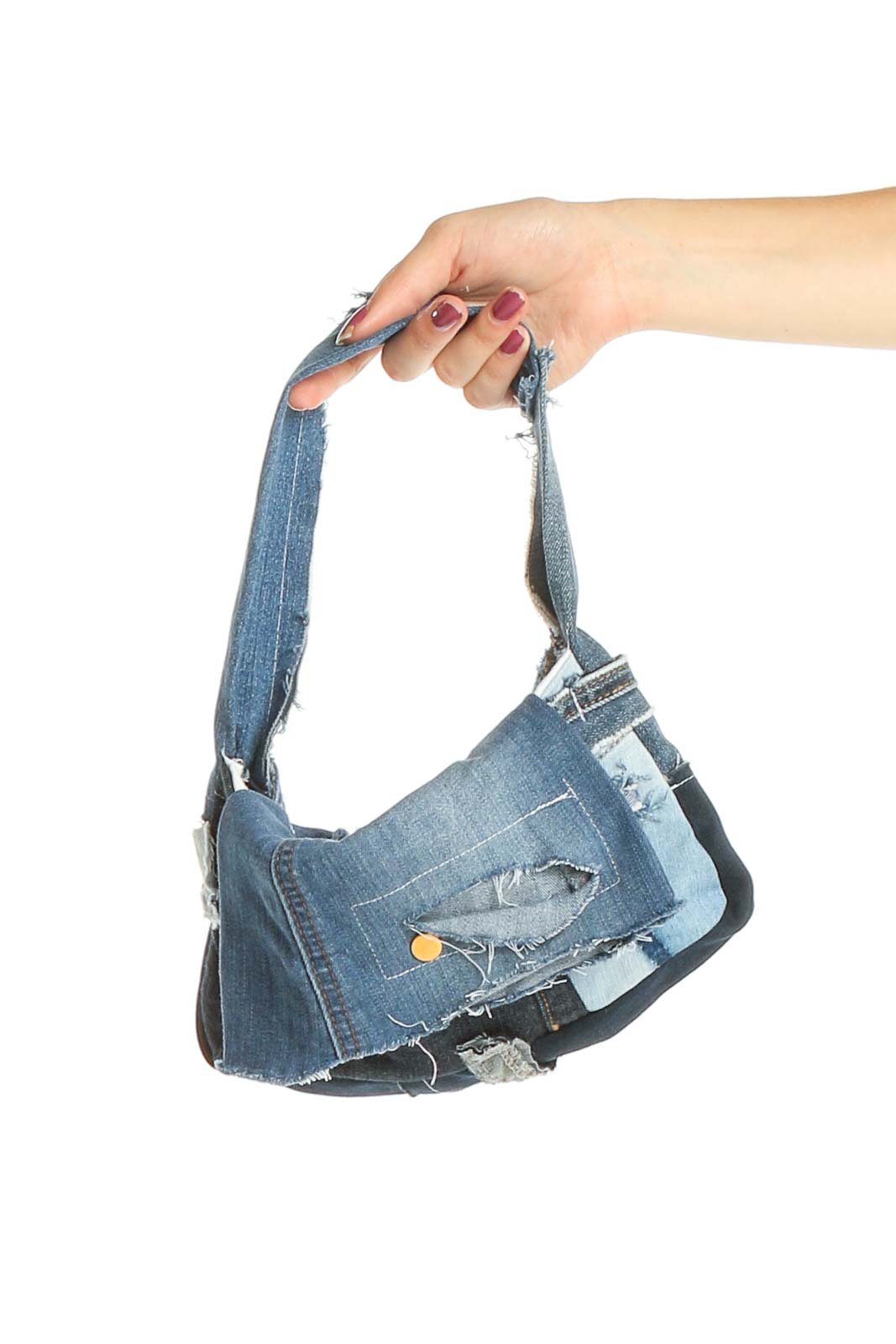Blue Reworked Two Tone Denim Baguette Front