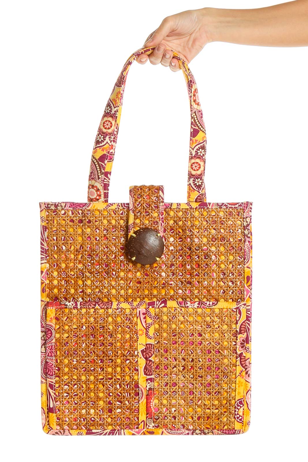 Multicolor Straw Paisley Tote Bag Front