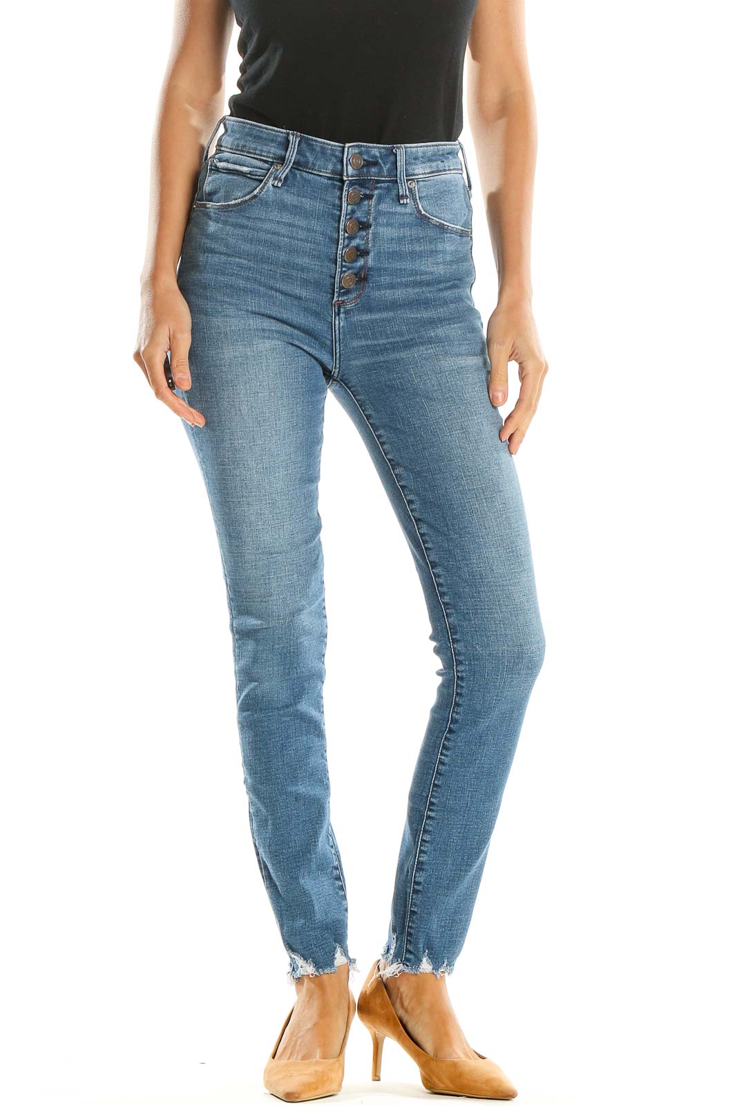 Blue High Waisted Skinny Jeans Front