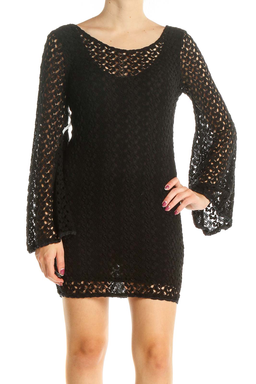 Black Crochet Sheath Dress Front