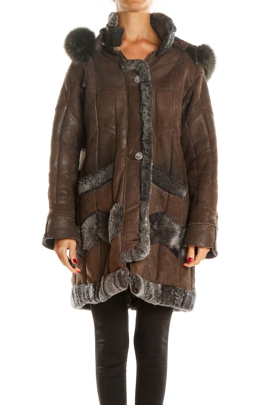 Brown Fur Retro Coat Front