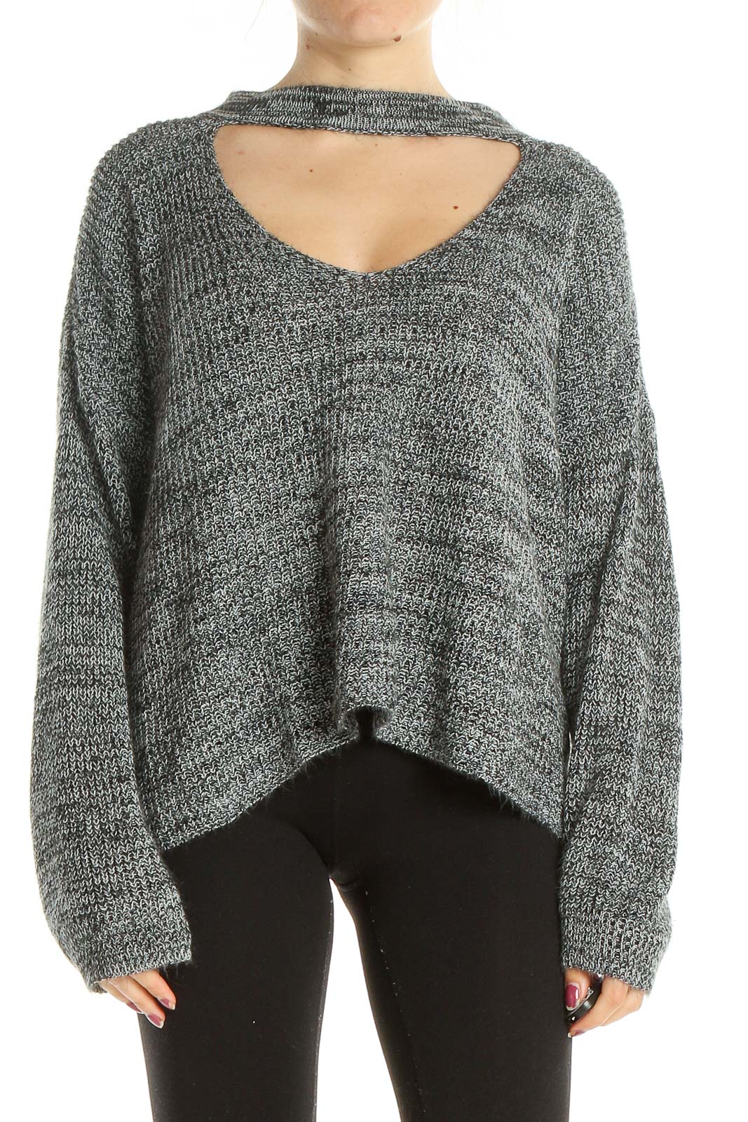 Gray Casual Cut Out Sweater Front