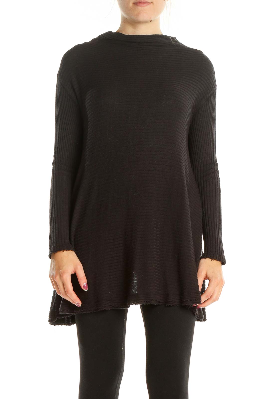 Black Knitted Open Back Sweater Front
