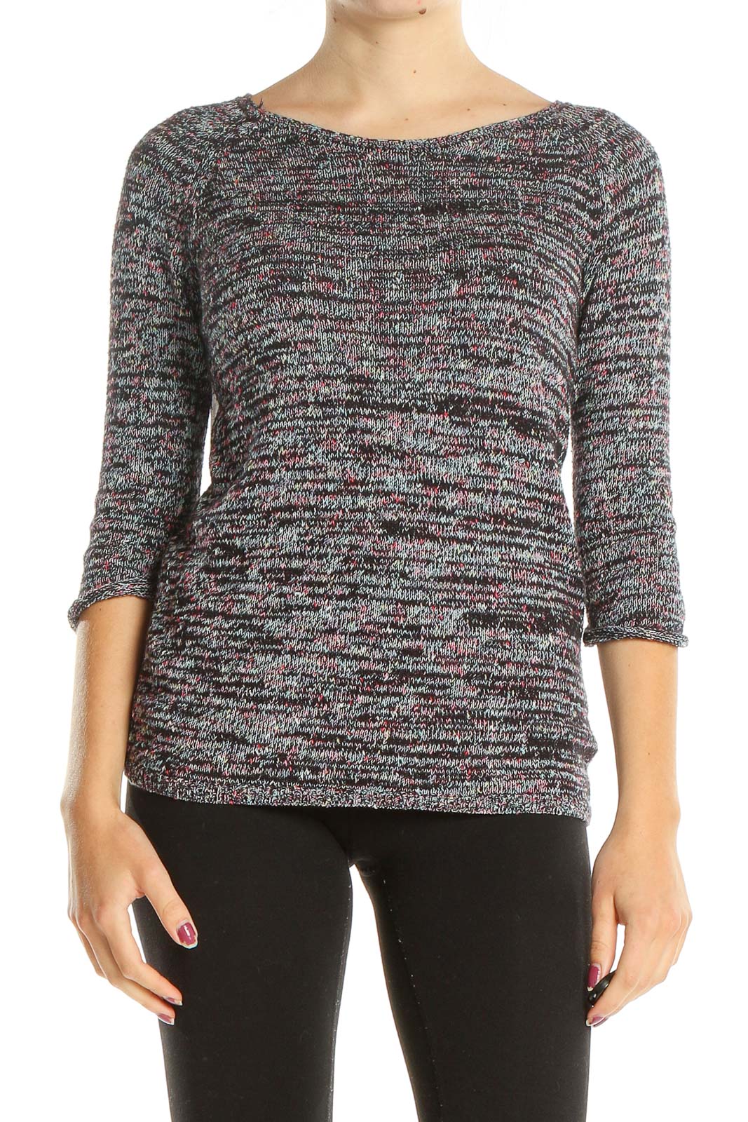 Gray Multicolor Textured Knitted Top Front
