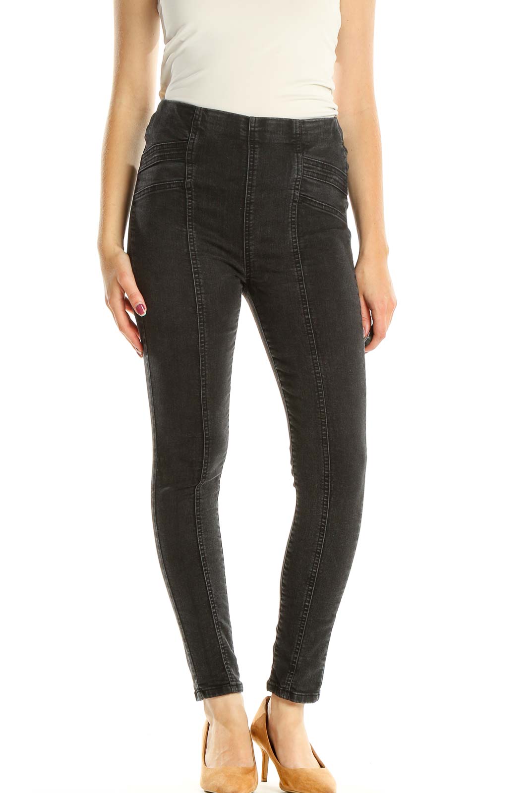 Black Gray Skinny Jeans Front