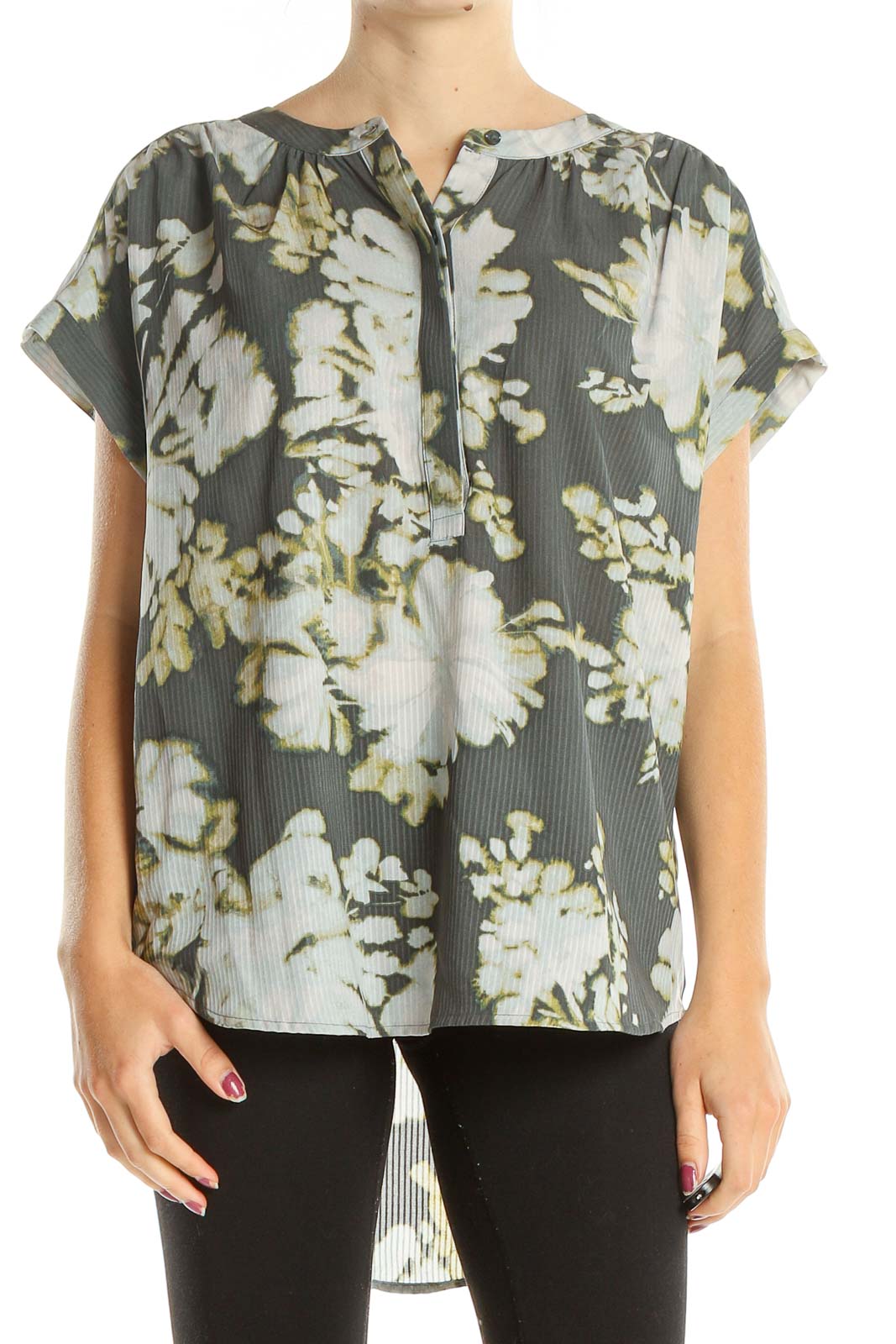 Gray Graphic Print Casual Blouse Front