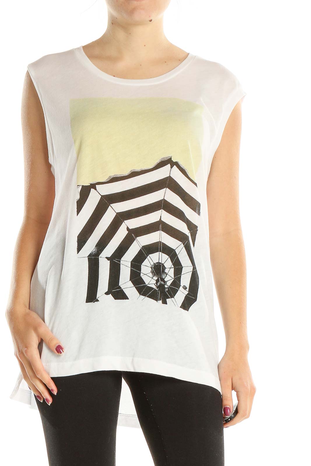 White Graphic Print Casual Tank Top Front