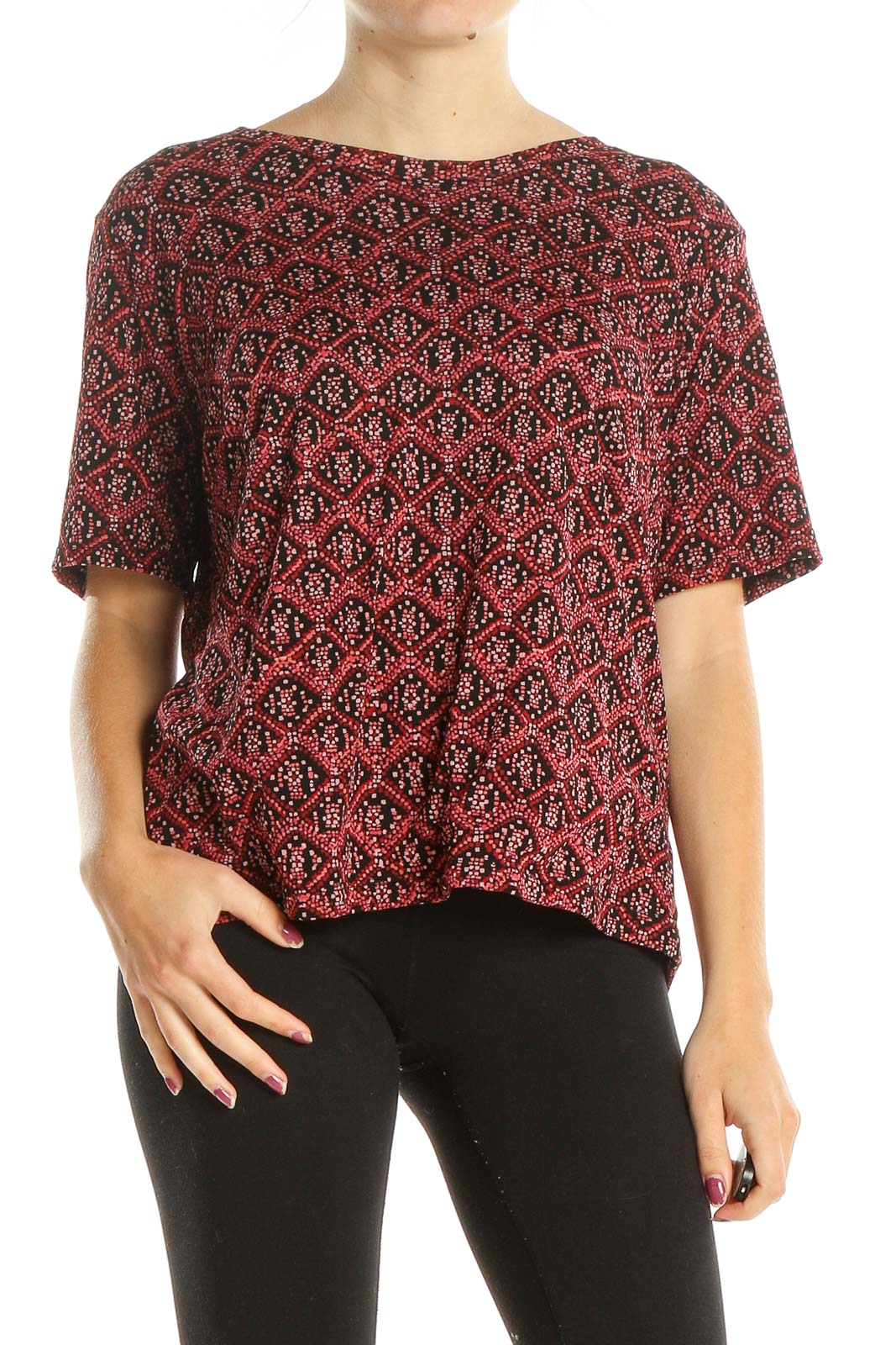 Red Printed All Day Wear T-Shirt Front