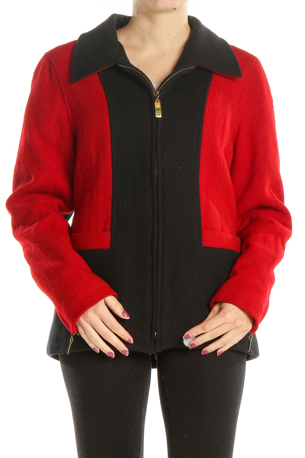 Red Black Colorblock Jacket Front
