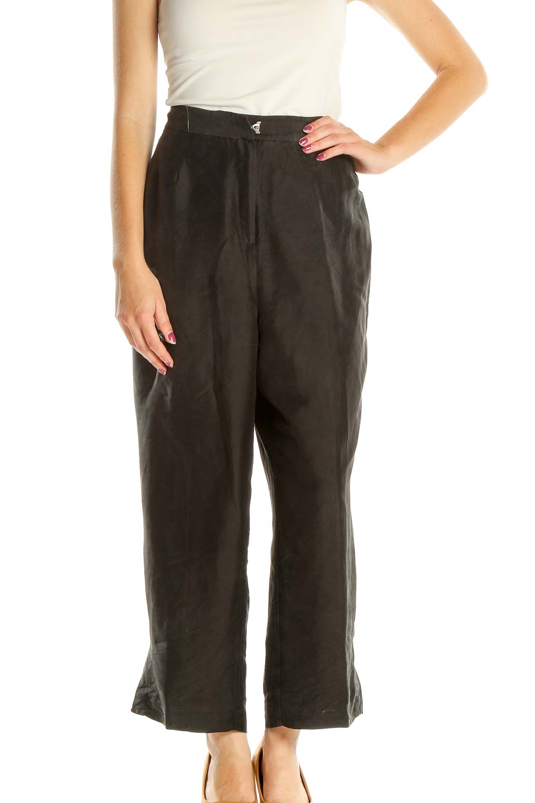 Black Silk Classic Trousers Front