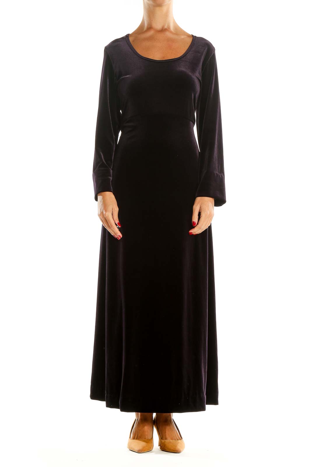 Black Velour Classic Column Dress Front