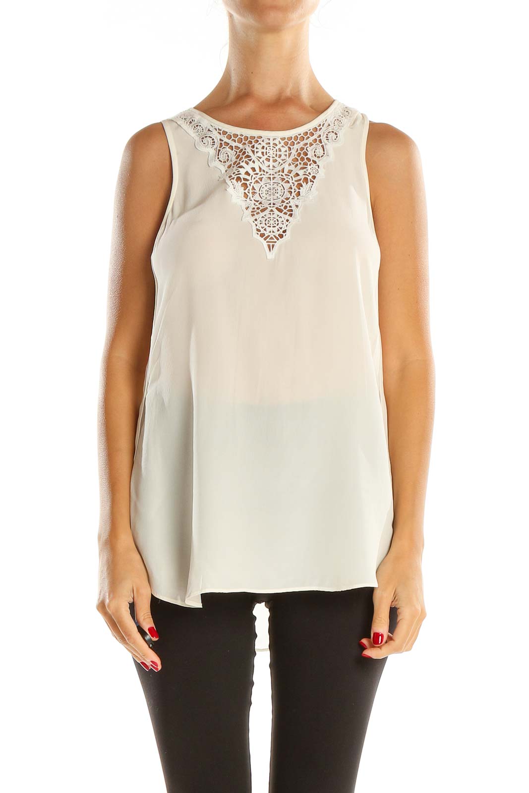 White Silk Lace Tank Top Front