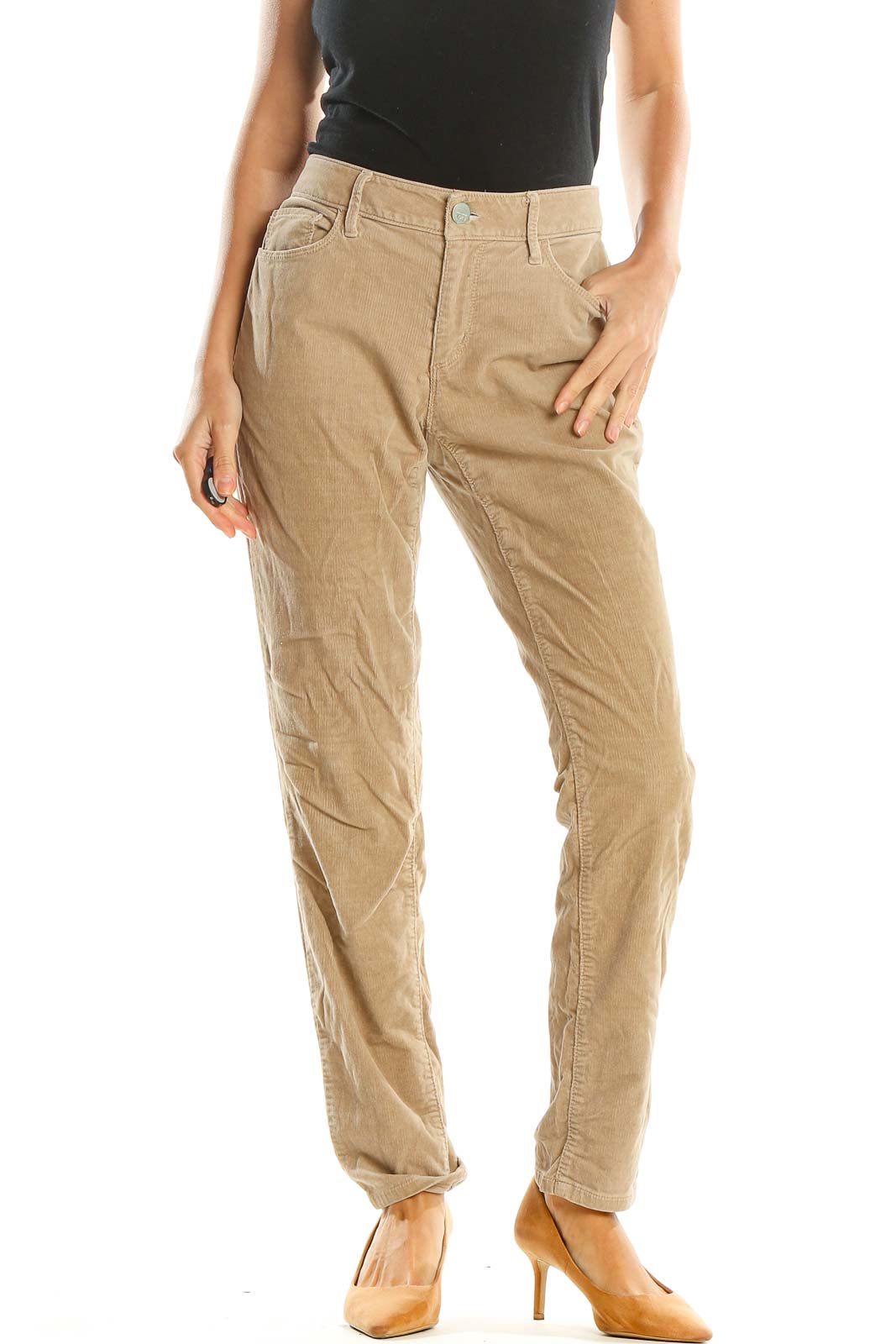 Brown Textured All Day Wear Pants Front