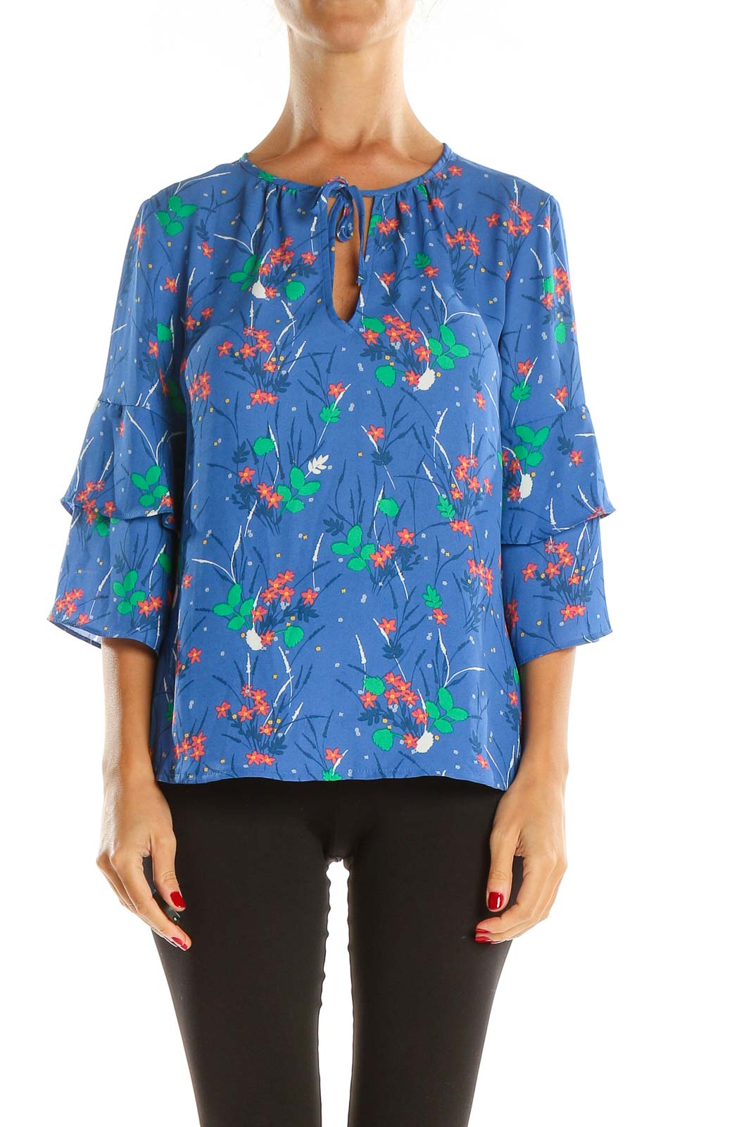Blue Printed Chic Blouse Front