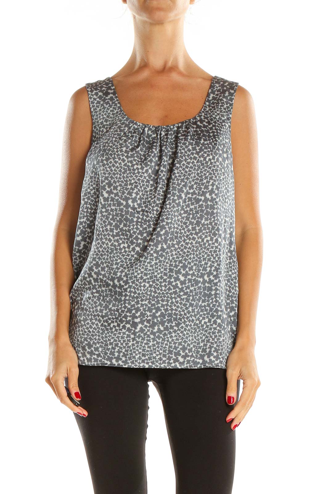 Gray Printed Casual Blouse Front