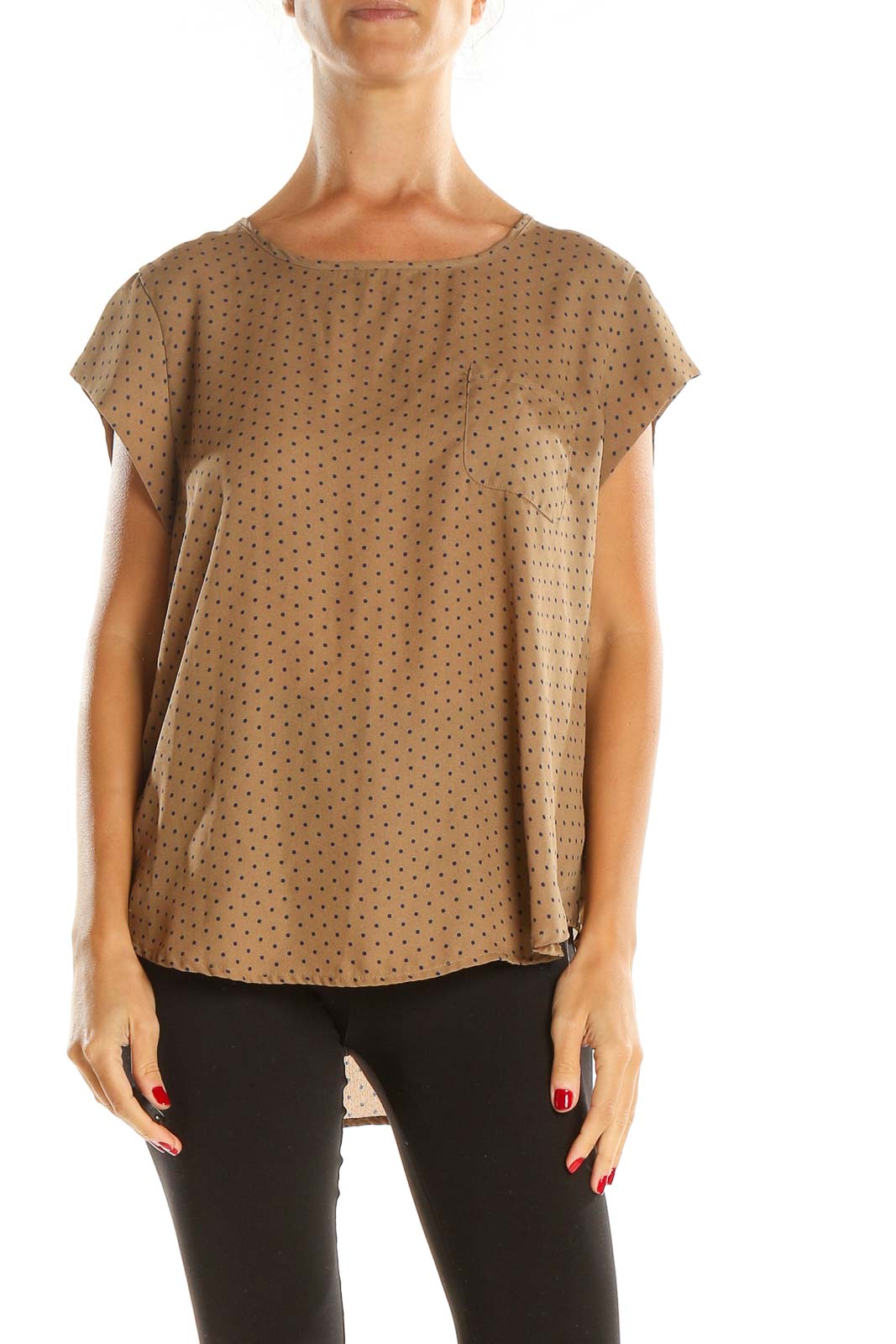 Brown Polka Dot Casual Blouse Front