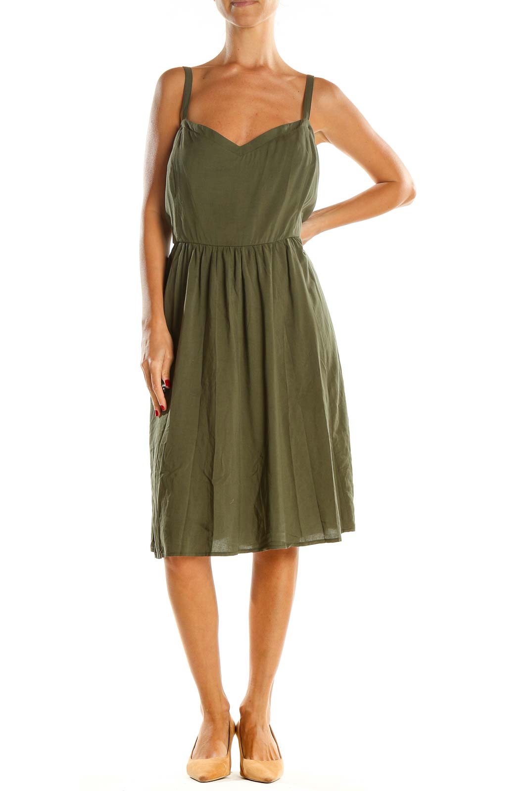 Green Classic Fit & Flare Dress Front