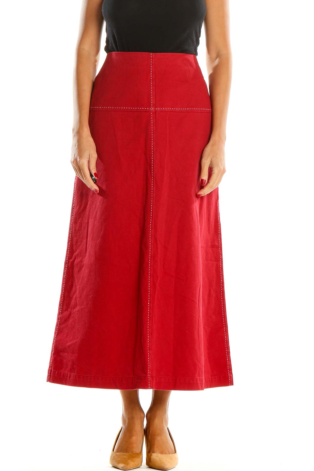 Red Retro Maxi Skirt Front