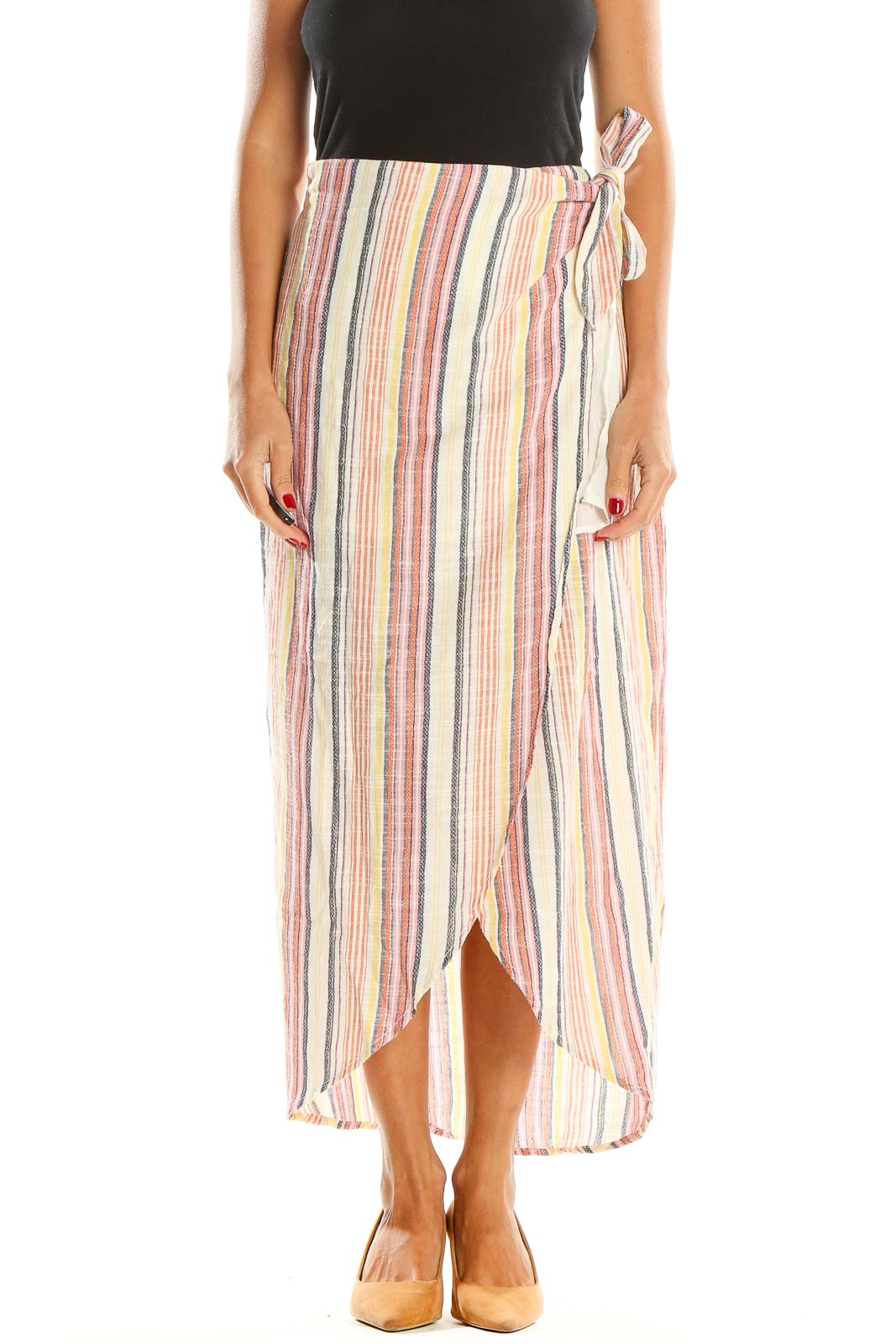 Multicolor Striped Bohemian Wrap Skirt Front