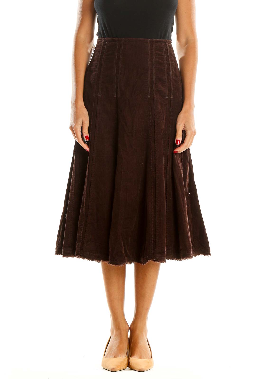 Brown Corduroy Brunch Flared Skirt Front