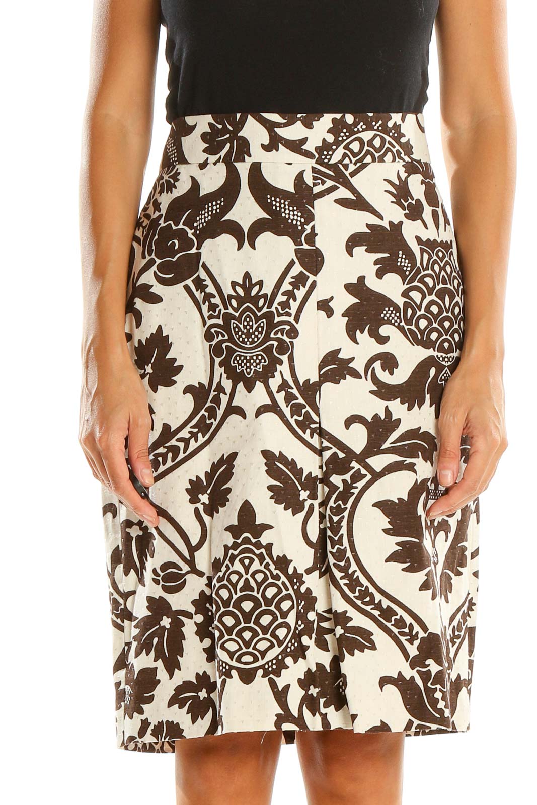 Brown Paisley Retro Pencil Skirt Front