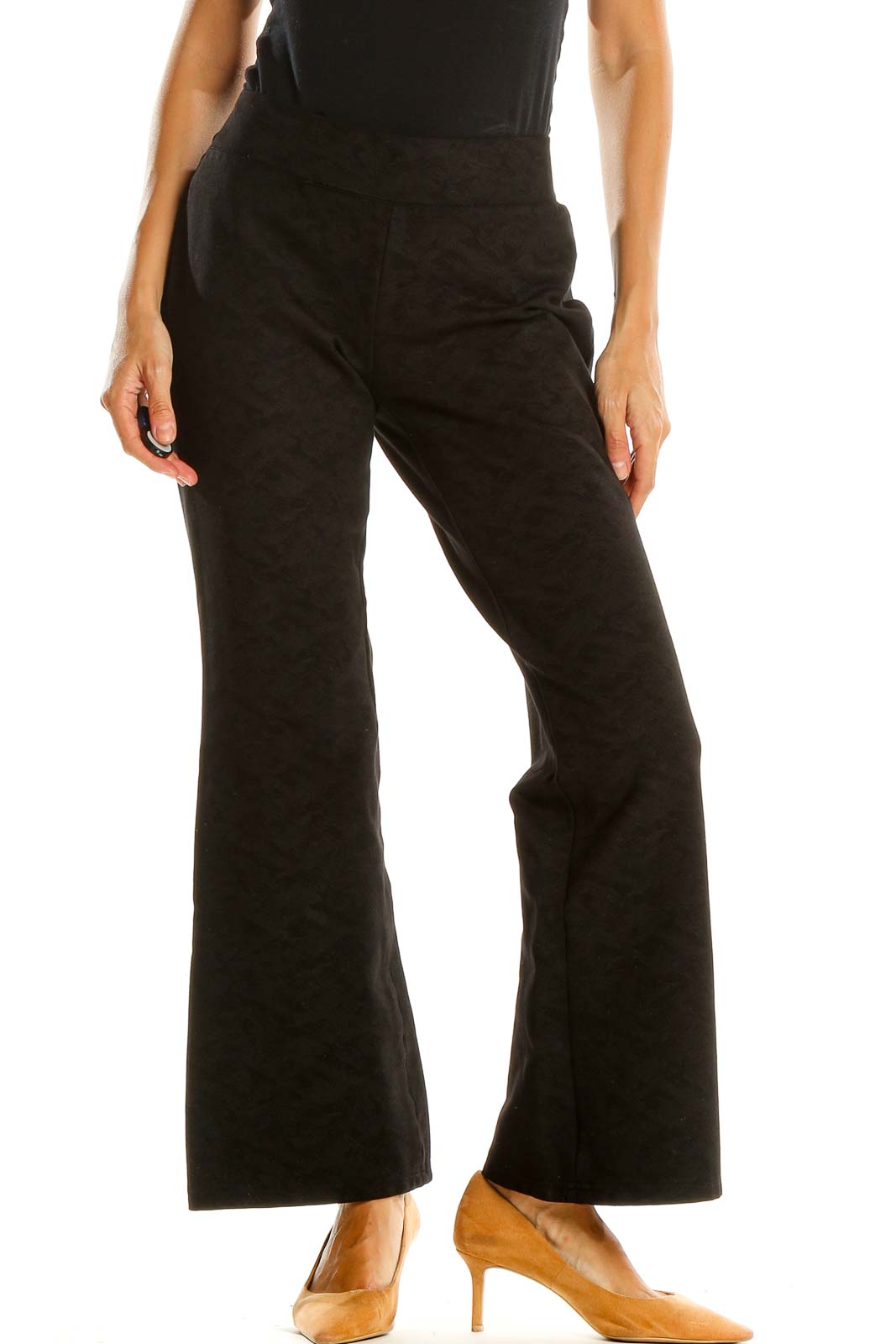 Black Wide Leg Textured Retro Trousers Front