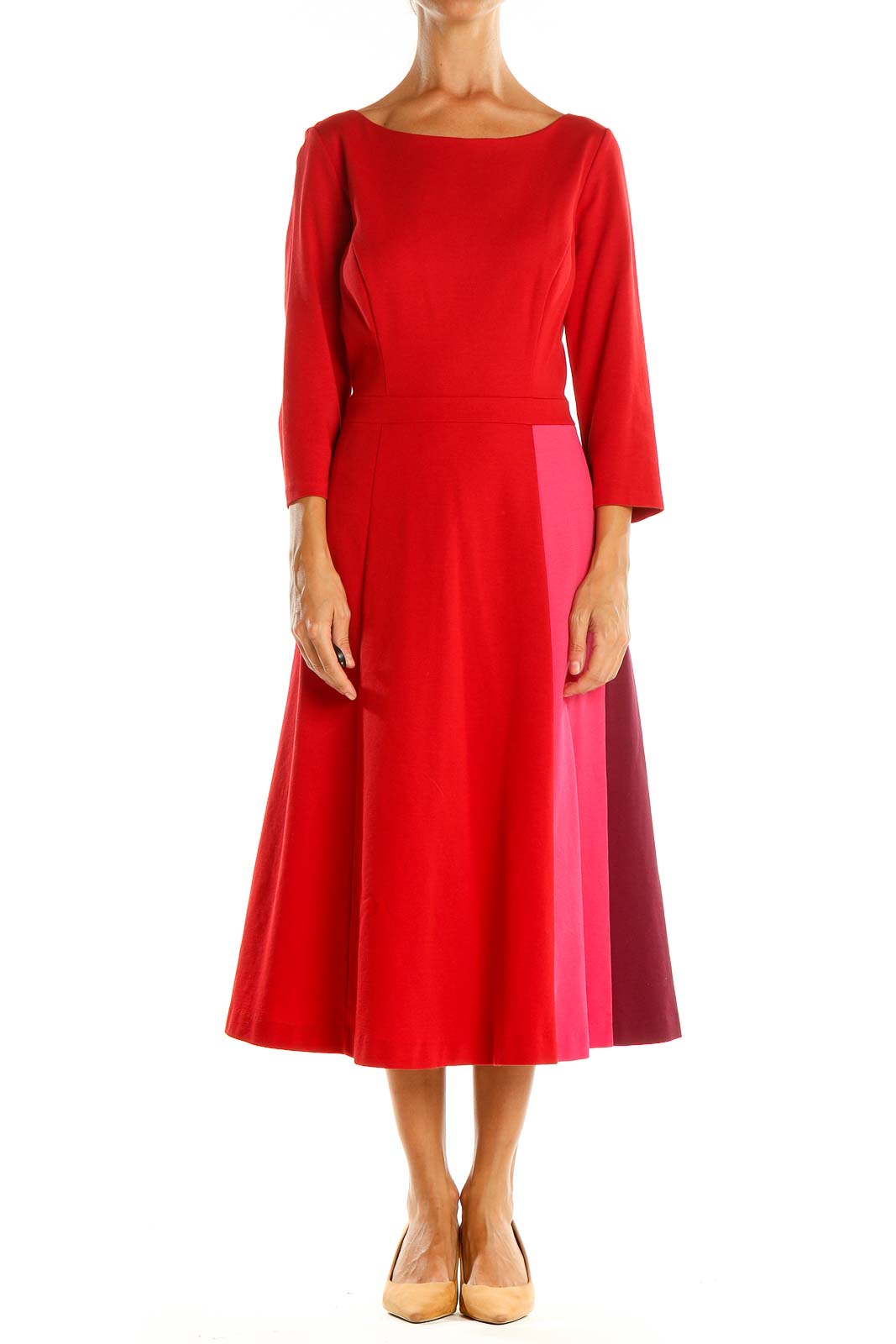 Red Colorblock Classic Fit & Flare Dress Front