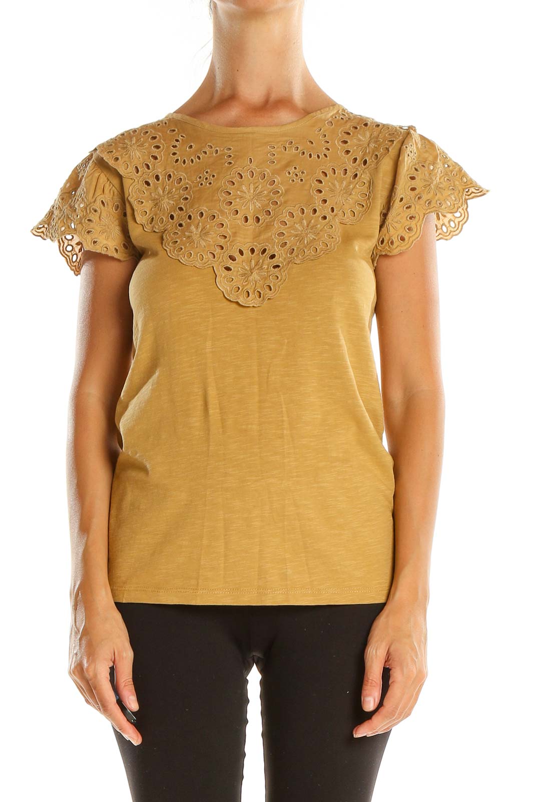 Yellow Eyelet All Day Wear Top Front