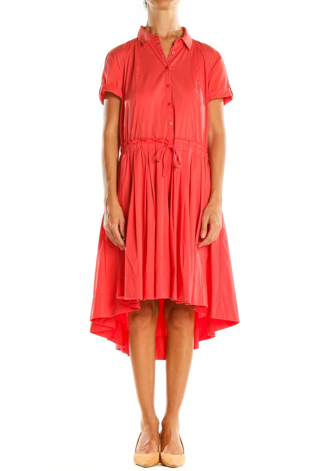 Red/Pink High Low Fit & Flare Dress Front