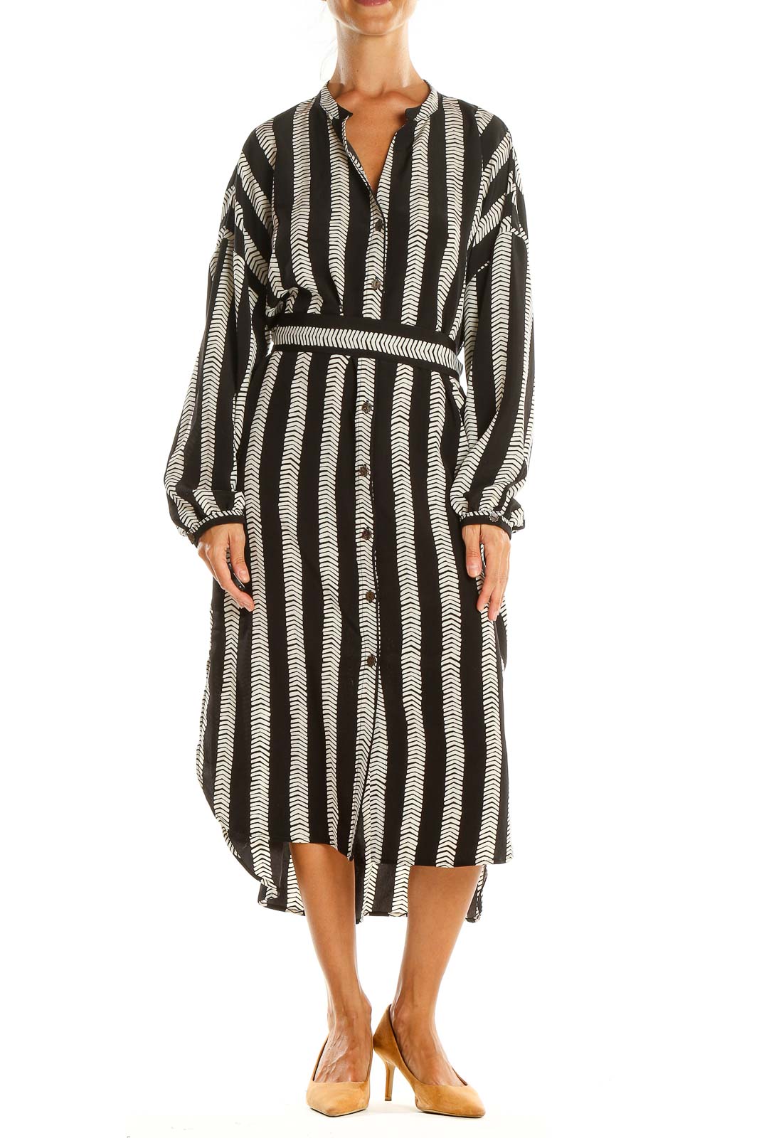 Black Striped Bohemian Fit & Flare Dress Front