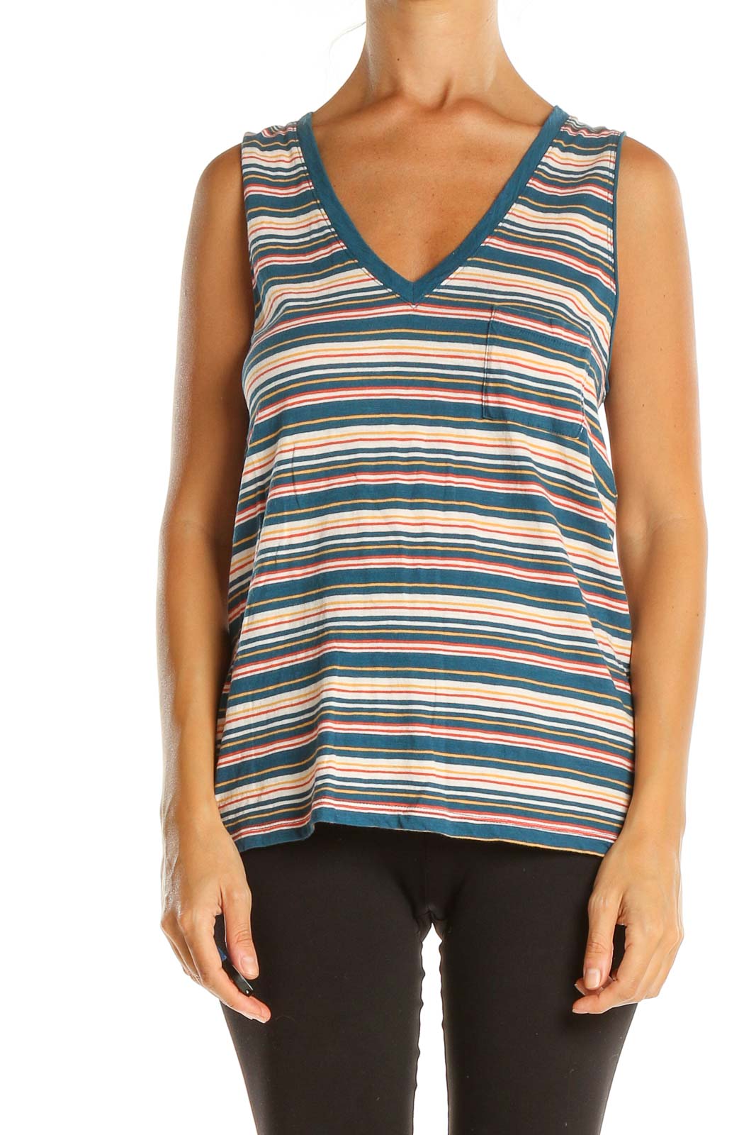 Blue Striped Casual Tank Top Front