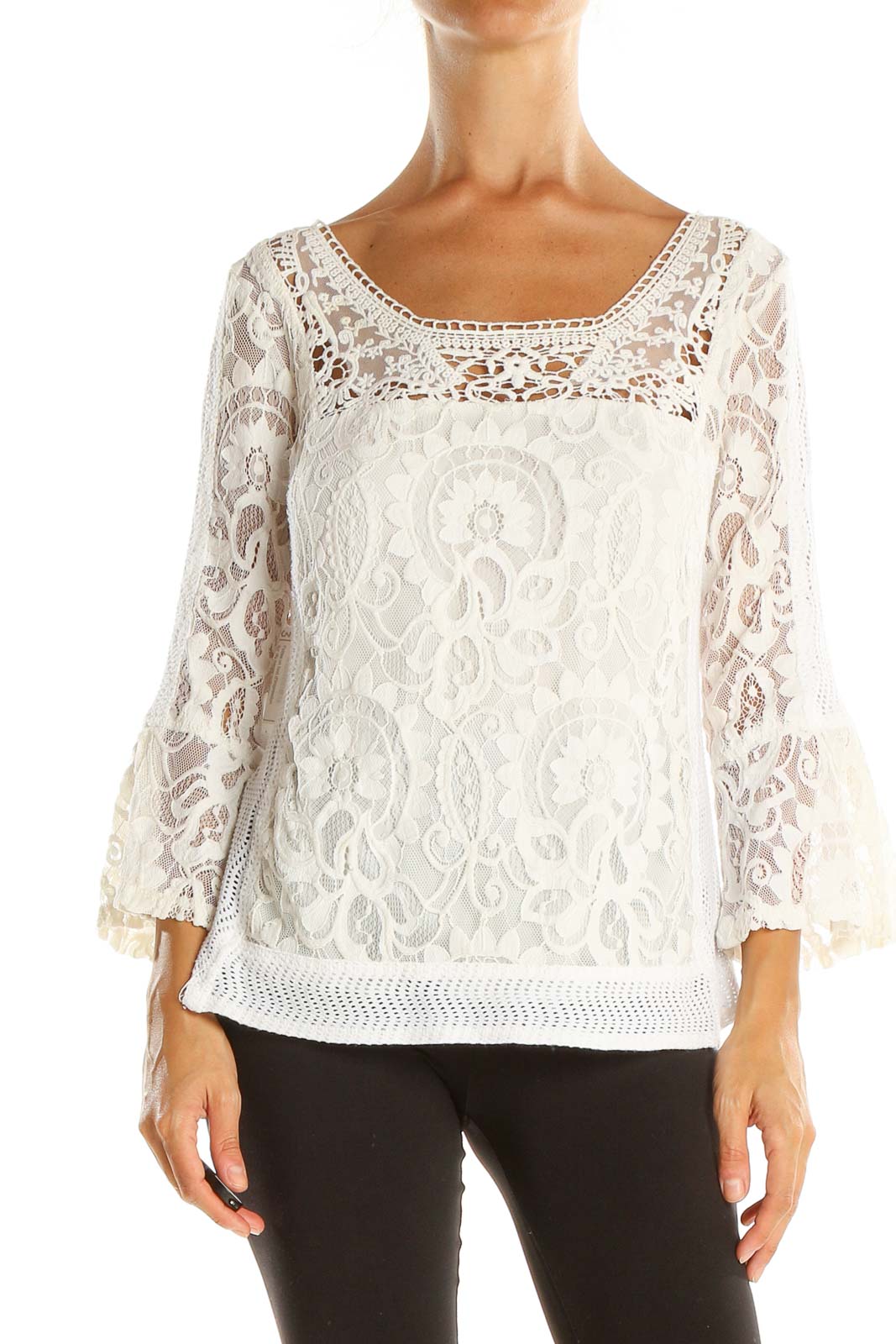 White Lace Chic Blouse Front