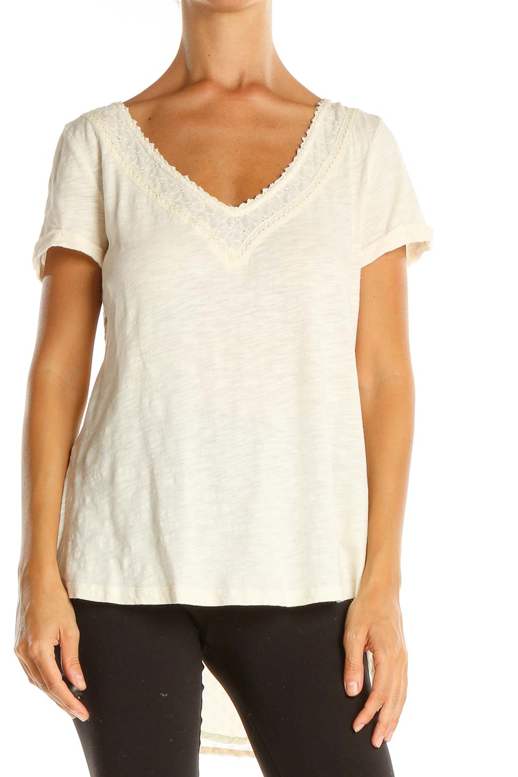 White Casual Top With Lace Detail Front