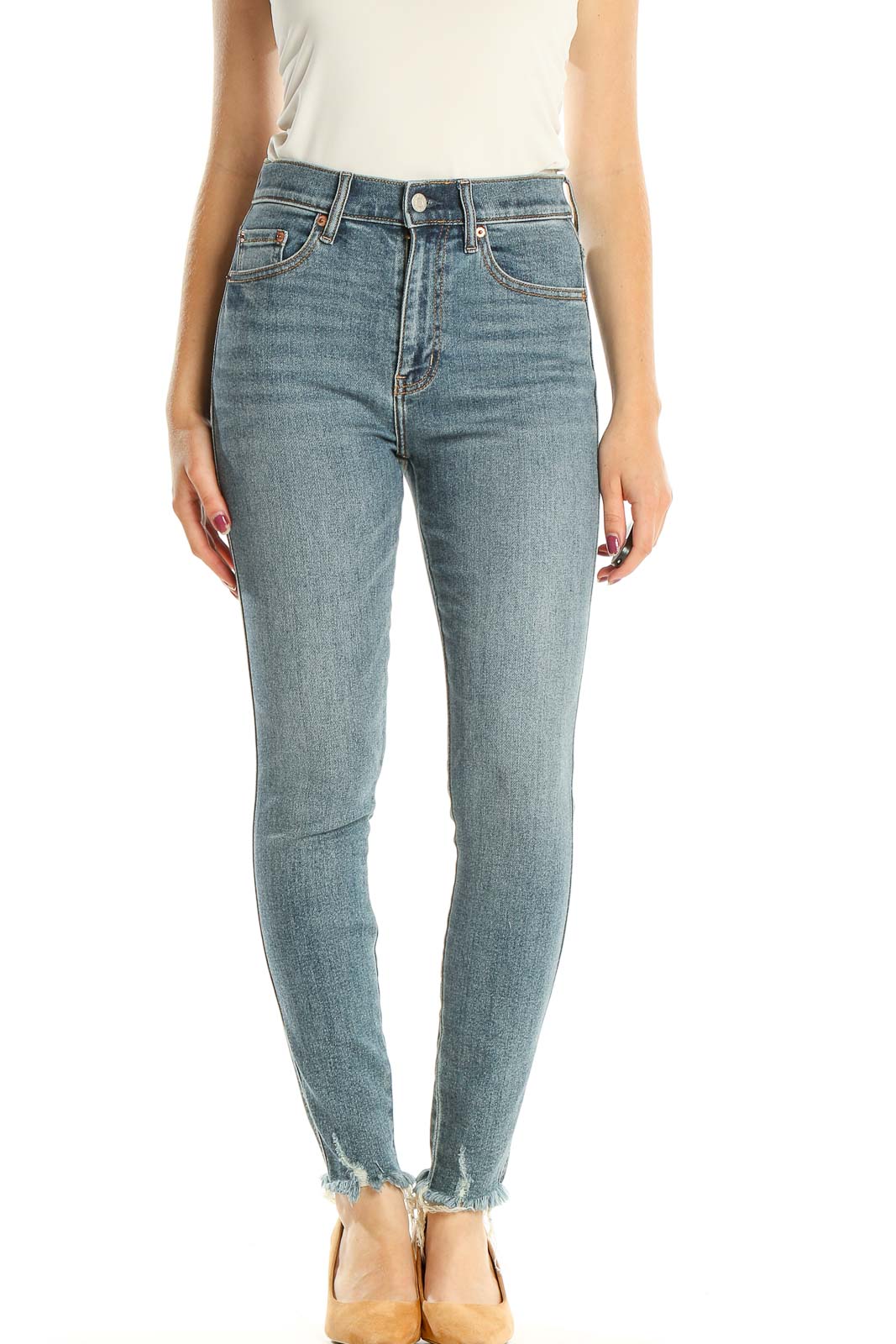 Blue High Waisted Skinny Jeans Front
