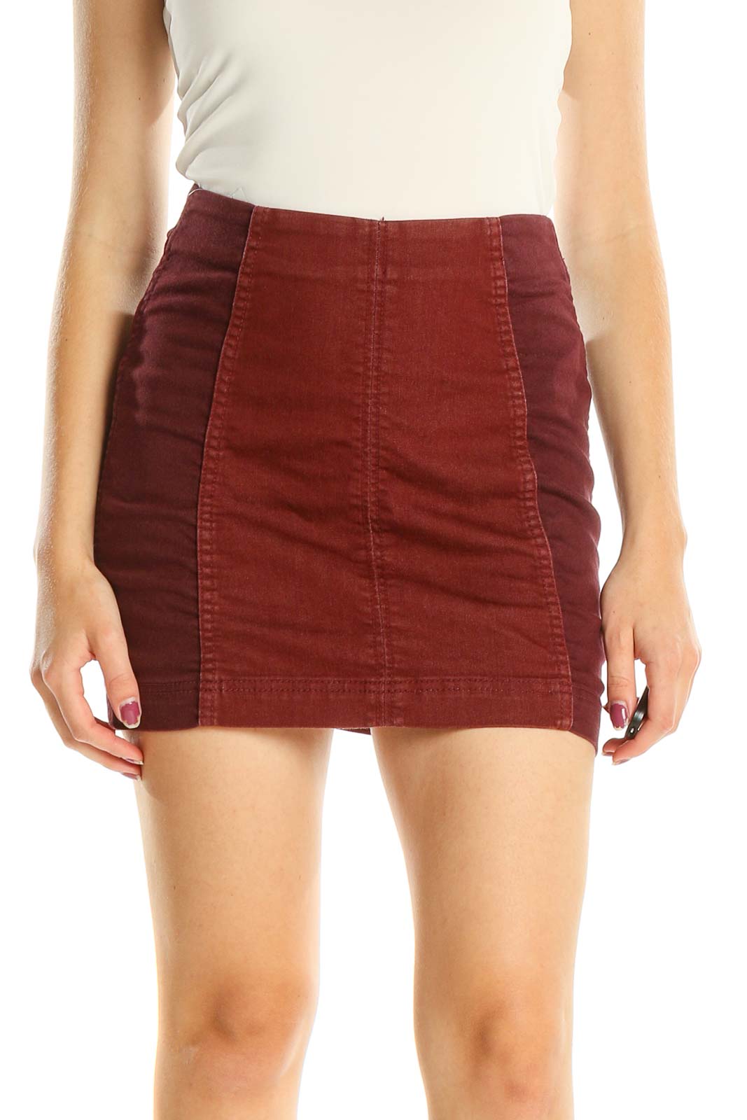 Red Solid Chic Mini Skirt Front