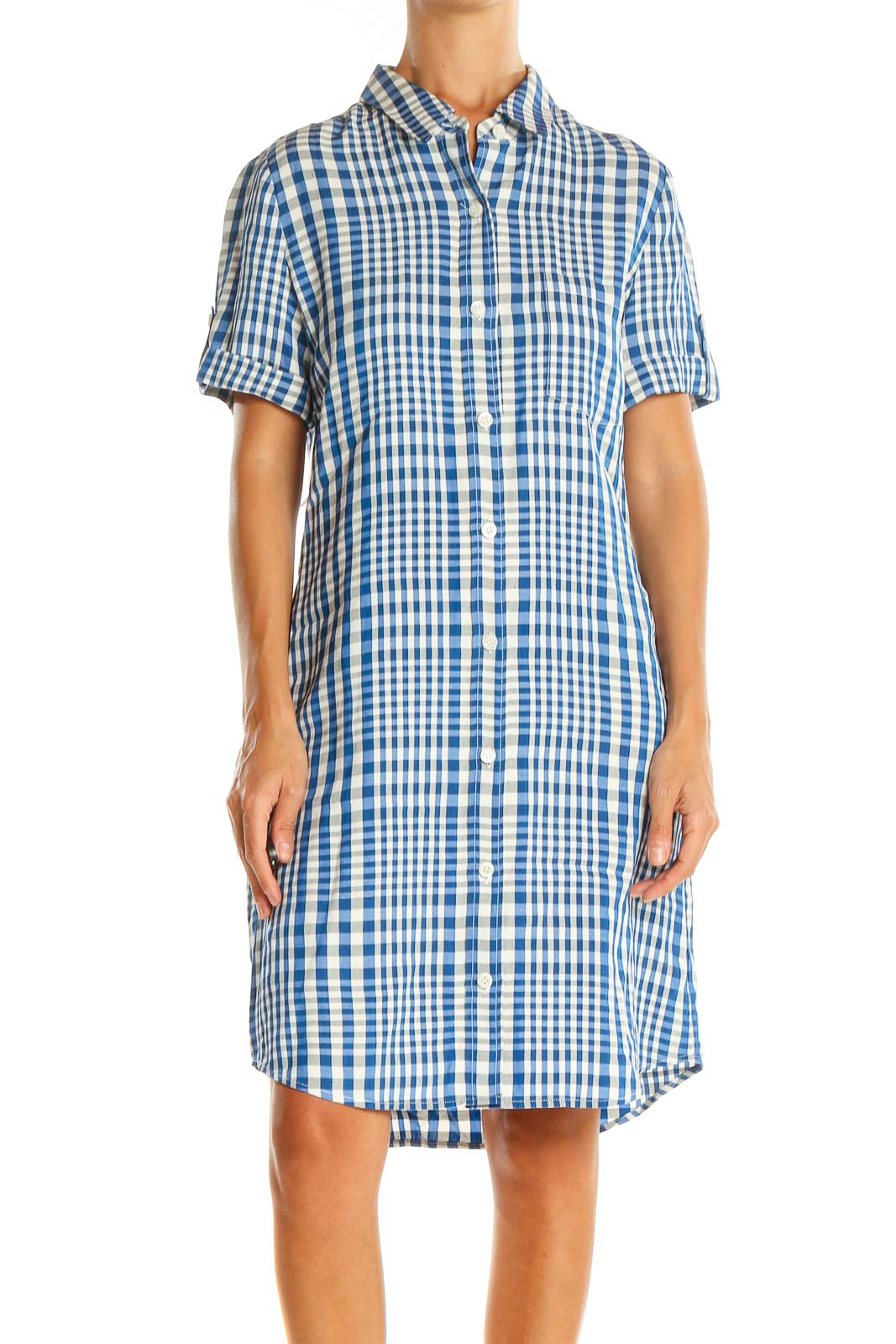 Blue Checker Print Day T-shirt Dress Front
