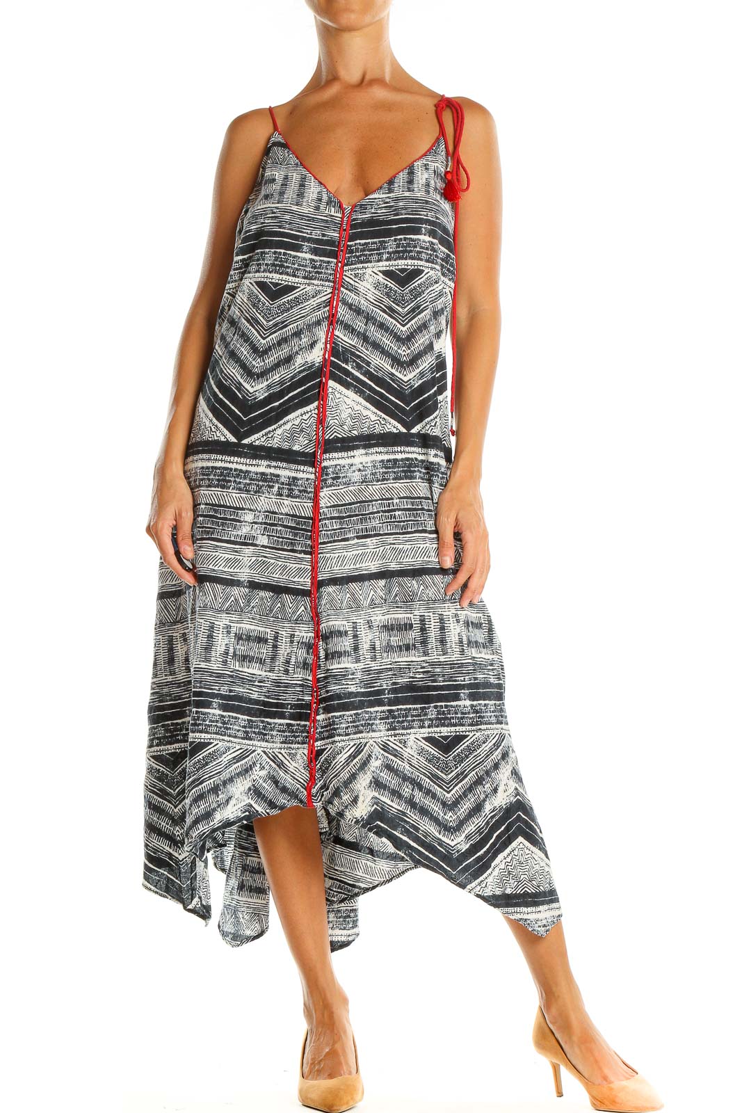 Gray Aztec Print Bohemian Fit & Flare Dress Front