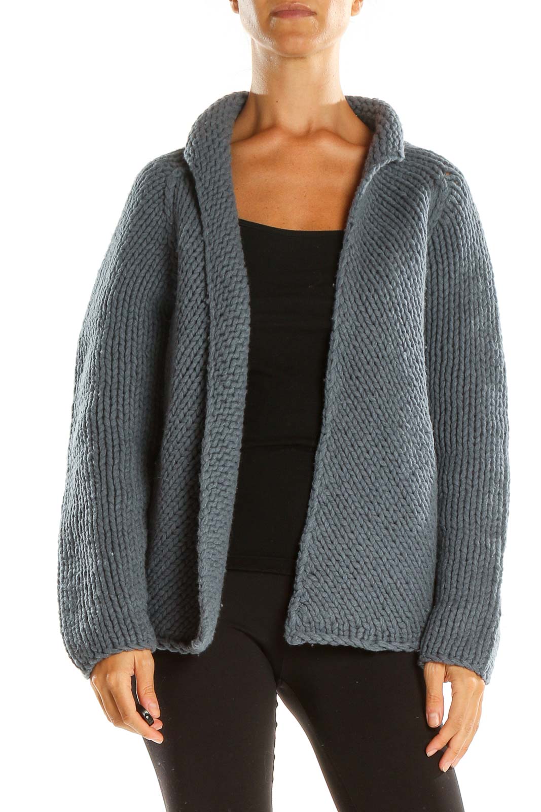 Blue Knit Cardigan Front