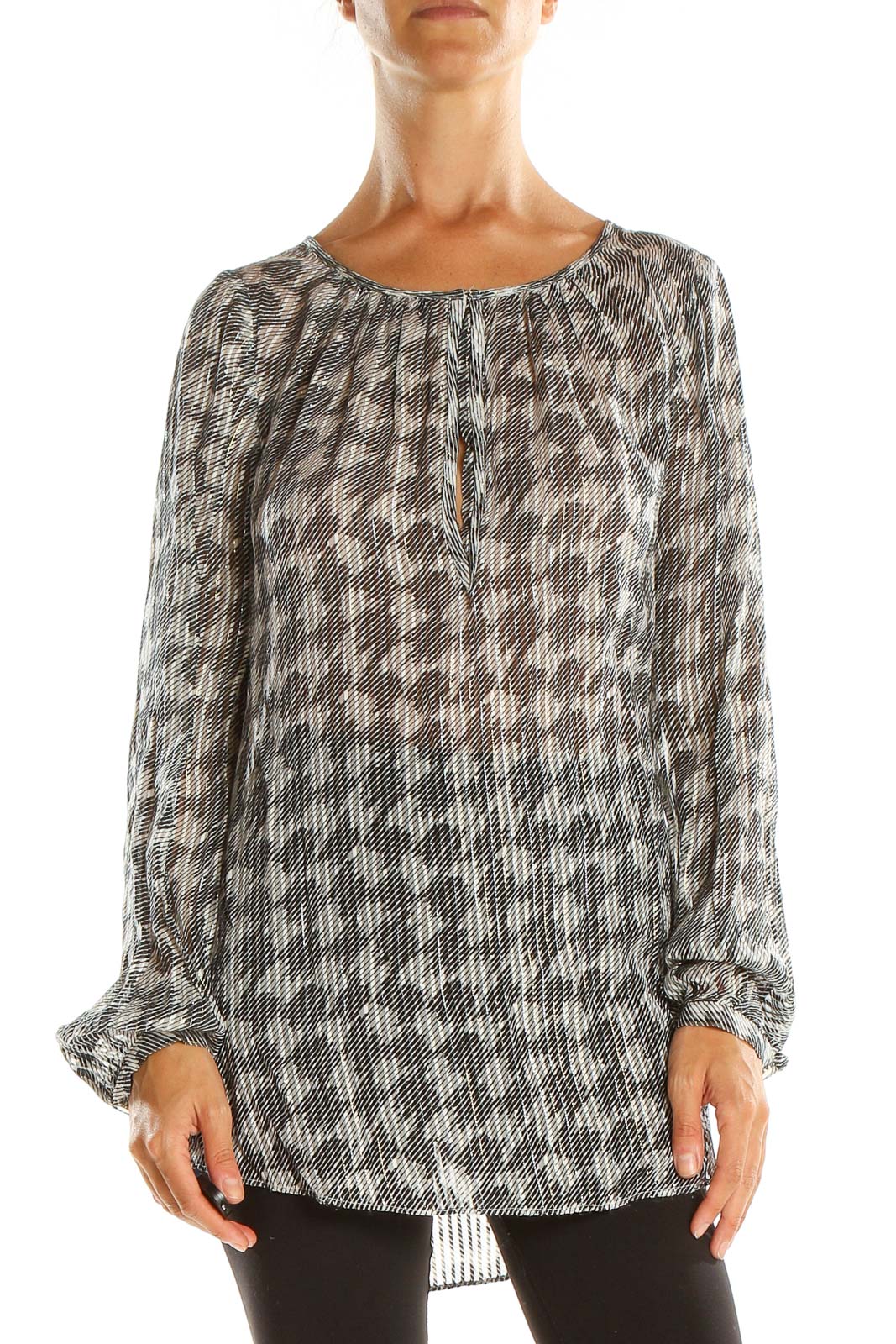 Gray Printed Brunch Blouse Front