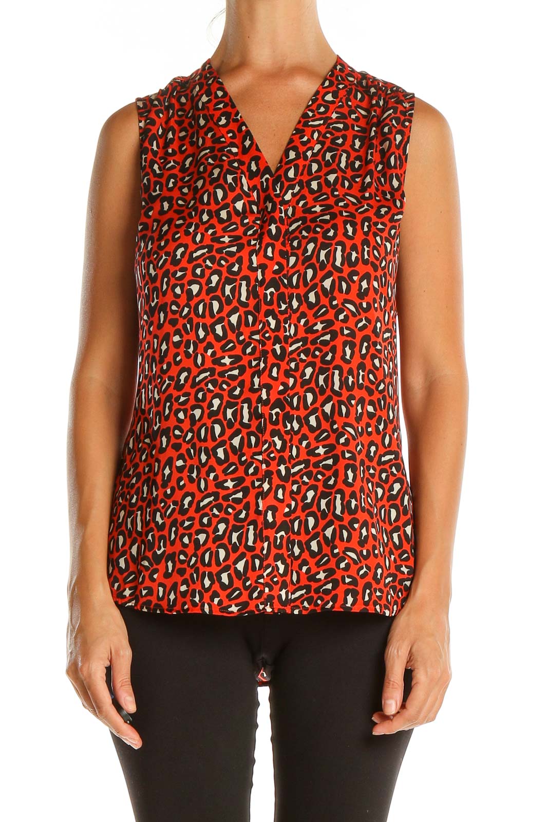 Red Animal Print Blouse Front
