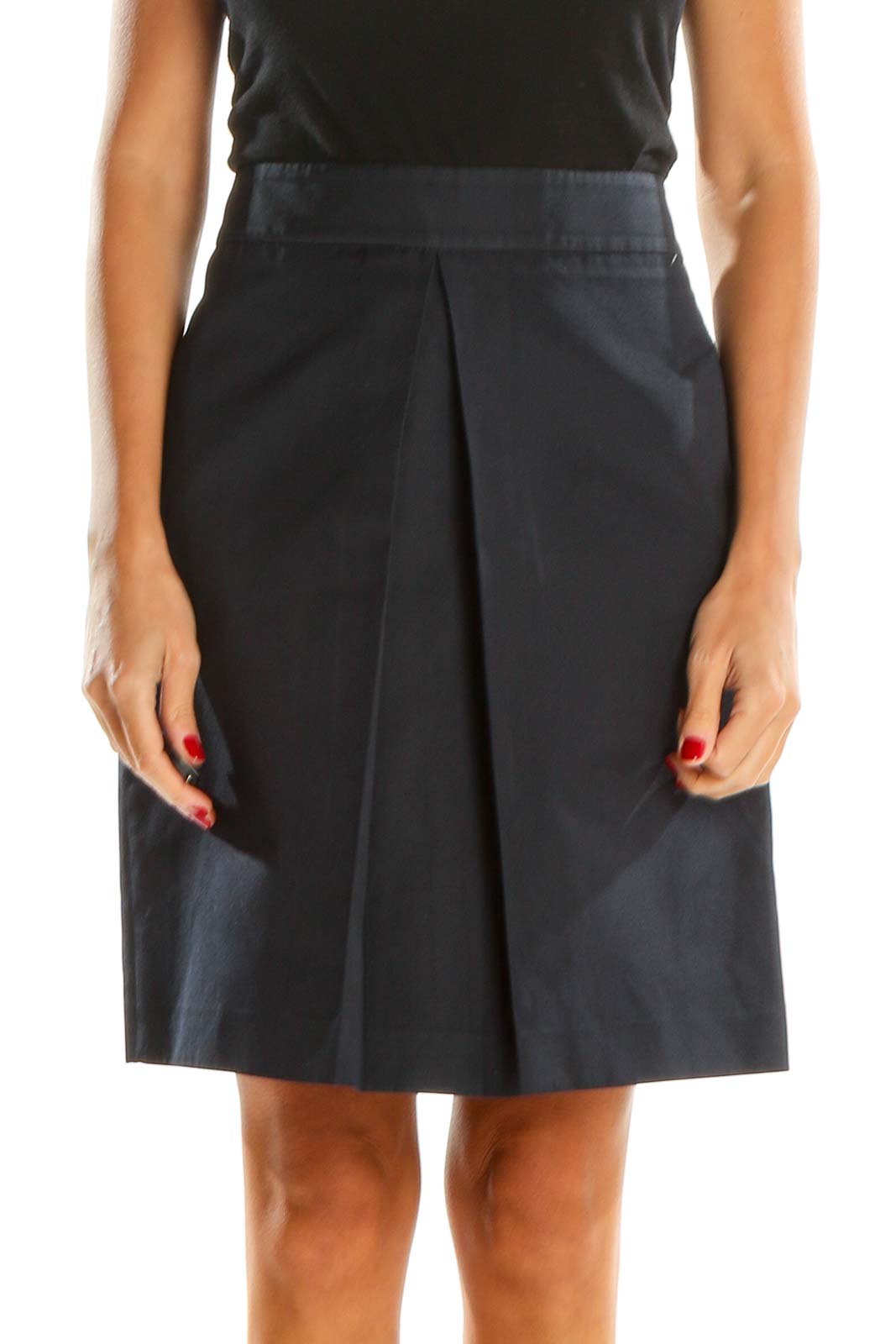 Blue Solid Classic A-Line Skirt Front