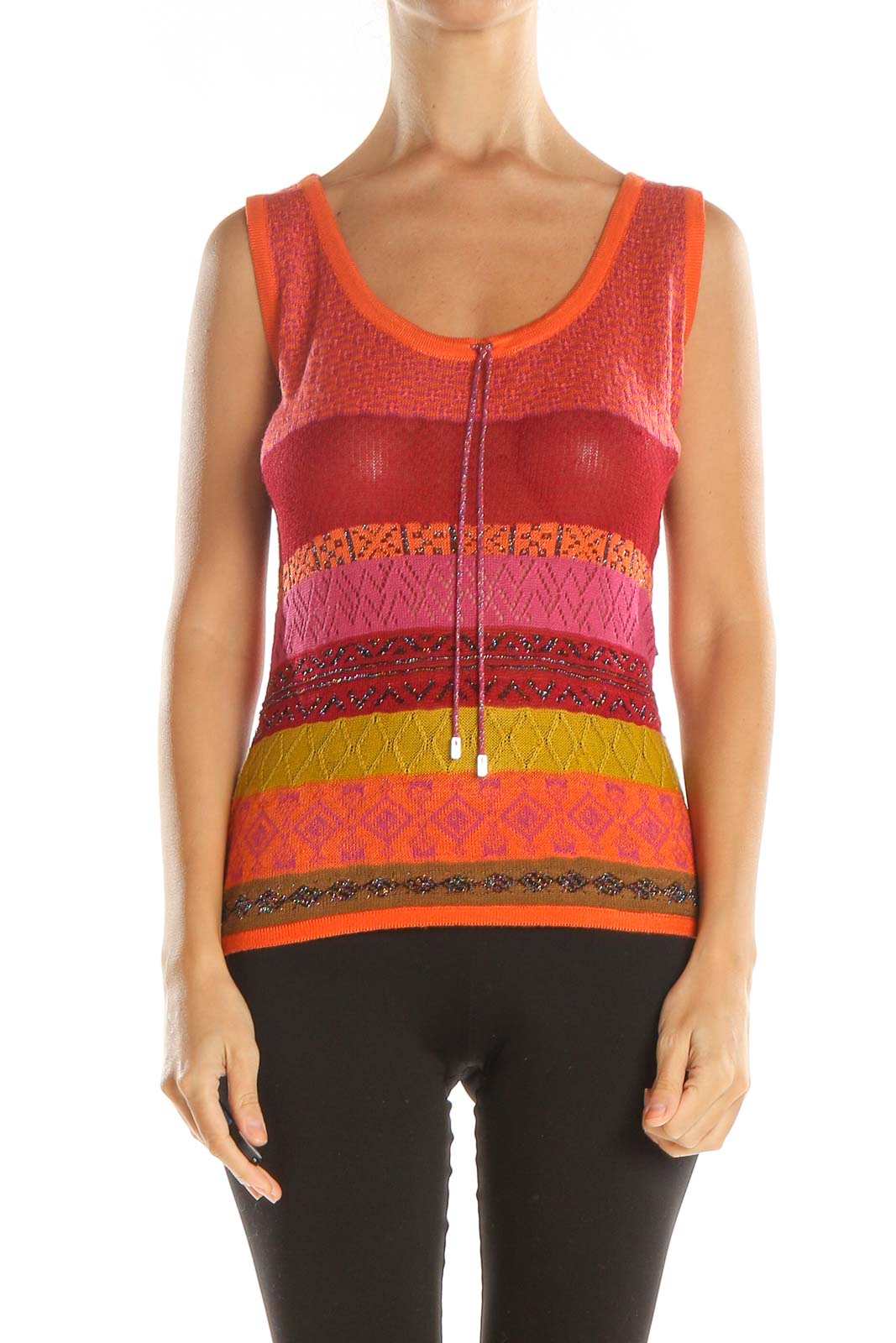 Multicolor Printed Knit Bohemian Tank Top Front