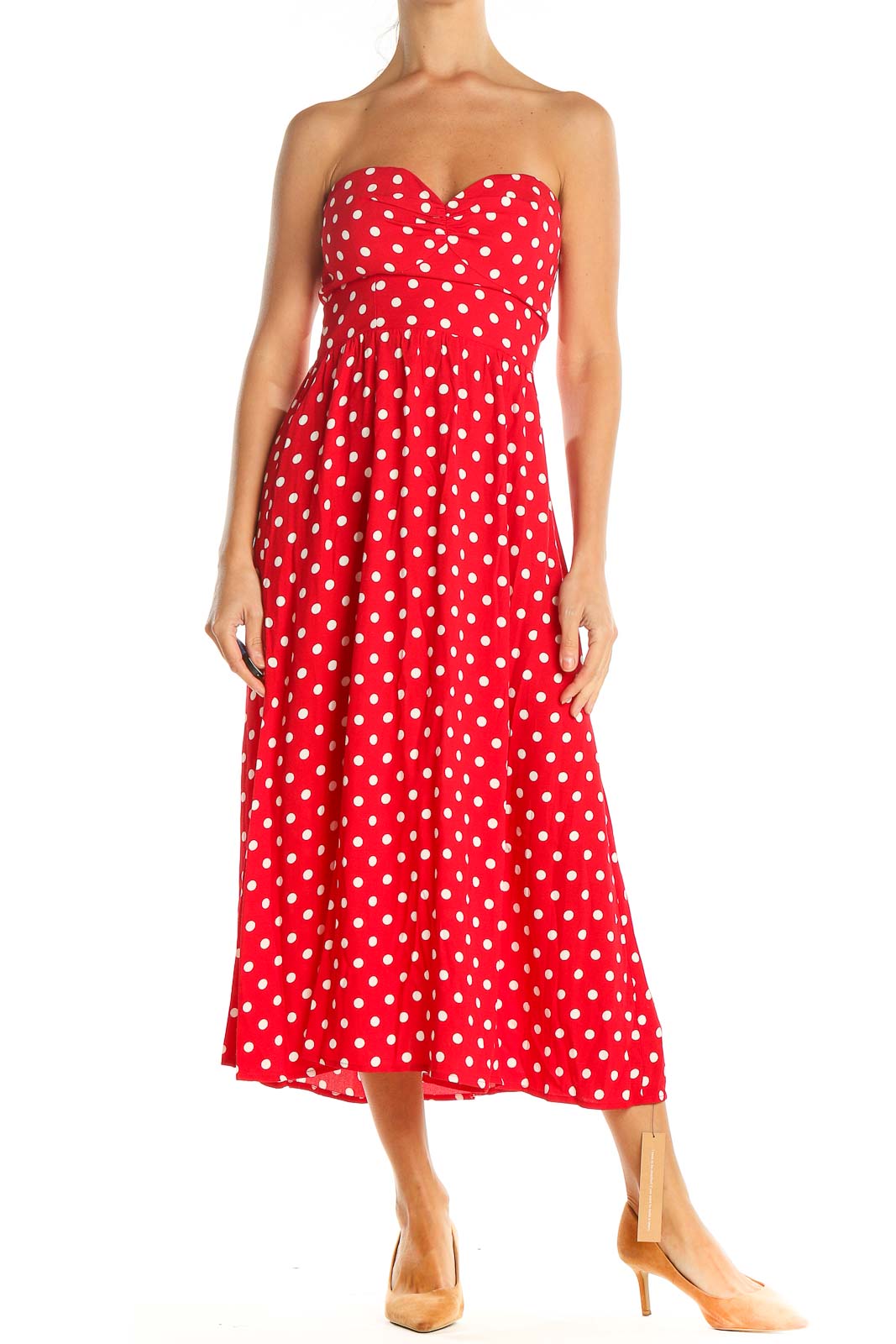 Red Strapless Polka Dot Day Fit & Flare Dress Front